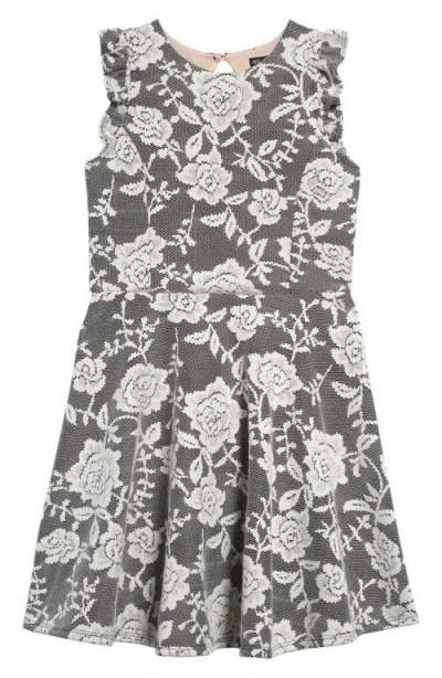 Ava & Yelly Kids'  Bonded Lace Skater Dress In Black Ivory