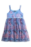 Ava & Yelly Kid's Floral Print Mesh Dress In Peri