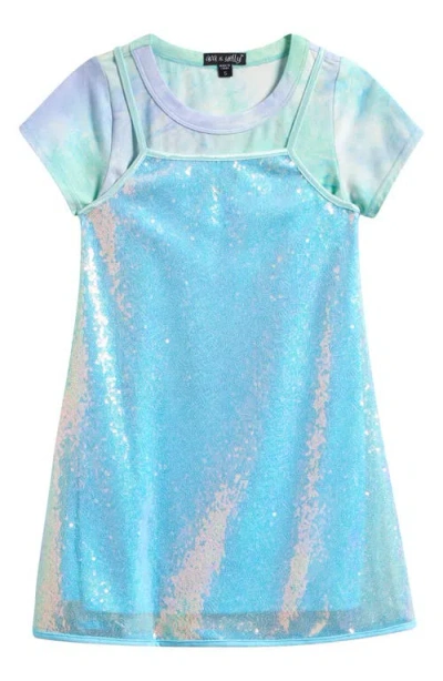 Ava & Yelly Kids' 3d Butterfly Sequin Dress & T-shirt Set In Blue