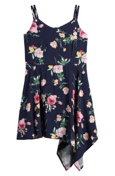 Ava & Yelly Kids' Asymmetric Sleeveless Dress In Navy