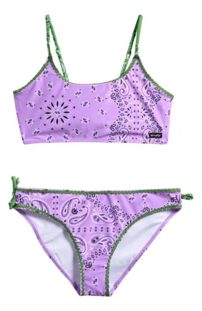 Ava & Yelly Kids' Bandana Print Two-piece Swimsuit In Lavendar
