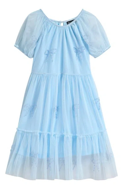 Ava & Yelly Kids' Bow Mesh Babydoll Party Dress In Blue