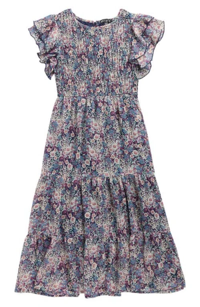 Ava & Yelly Kids' Chiffon Smocked Ruffle Maxi Dress In Blue