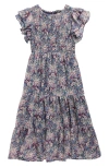 Ava & Yelly Kids' Chiffon Smocked Ruffle Maxi Dress In Multi