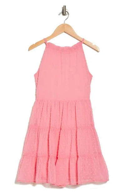 Ava & Yelly Kids' Clip Dot Trapeze Dress In Coral