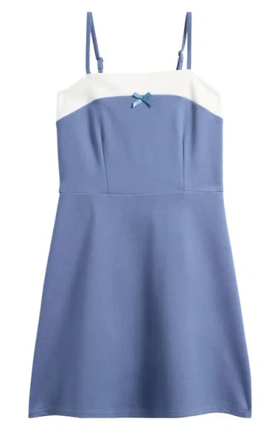 Ava & Yelly Kids' Contrast Trim Dress In Denim Blue