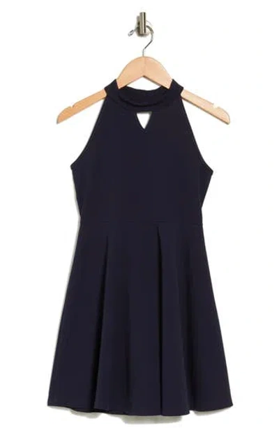 Ava & Yelly Kids' Crepe Cutout Fit & Flare Dress In Navy