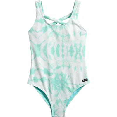 Ava & Yelly Kids' Crisscross Strap Textured One-piece Swimsuit In Green