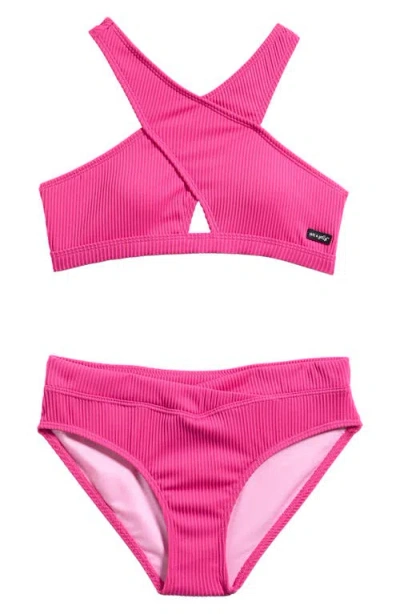 Ava & Yelly Kids' Cross Front Two-piece Swimsuit In Pink