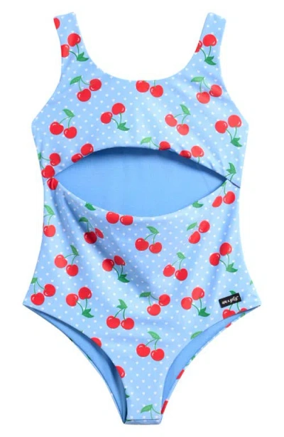 Ava & Yelly Kids' Cutout One-piece Swimsuit In Blue