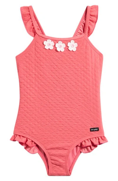 Ava & Yelly Kids' Daisy Ruffle Textured One-piece Swimsuit In Pink