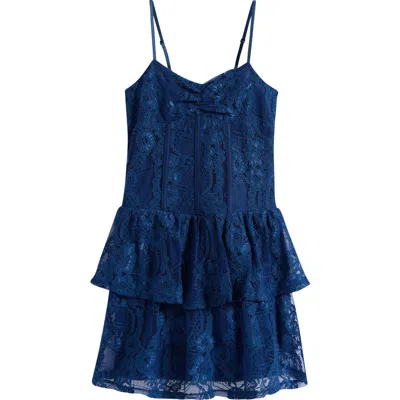 Ava & Yelly Kids' Drop Waist Ruffle Lace Dress In Blue