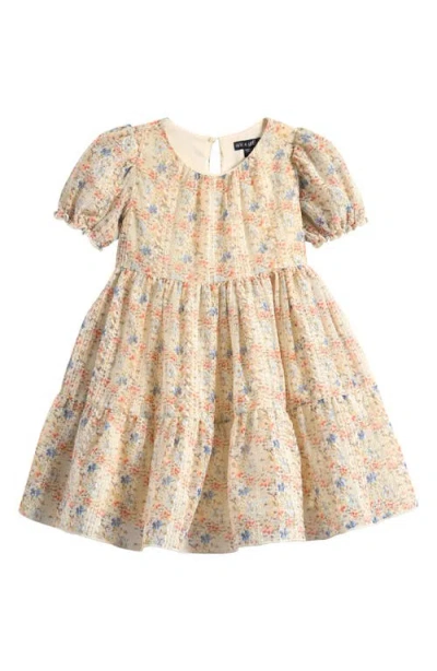 Ava & Yelly Kids' Embroidered Tiered Dress In Ivory Multi