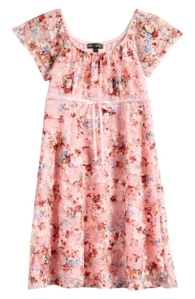 Ava & Yelly Kids' Empire Waist Lace Dress In Pink