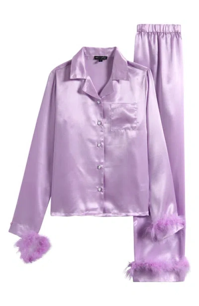 Ava & Yelly Kids' Faux Fur Trim Satin Pajamas