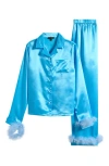 Ava & Yelly Kids' Faux Fur Trim Satin Pajamas