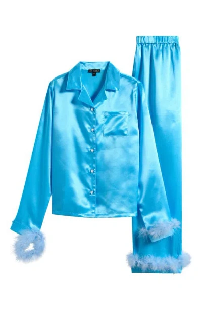 Ava & Yelly Kids' Faux Fur Trim Satin Pajamas