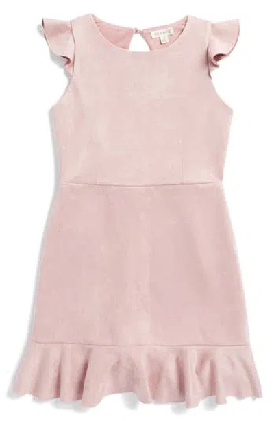 Ava & Yelly Kids' Faux Suede Flutter Sleeve Dress In Mauve
