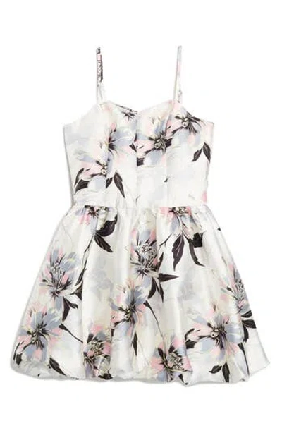 Ava & Yelly Kids' Floral Bubble Party Dress In Winter White
