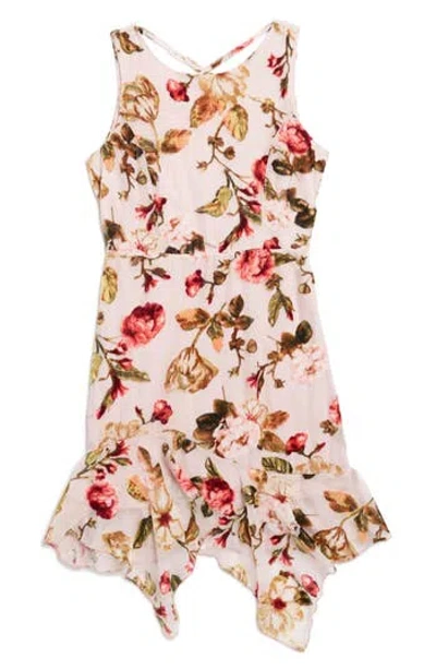 Ava & Yelly Kids' Floral Handkerchief Party Dress In Blush