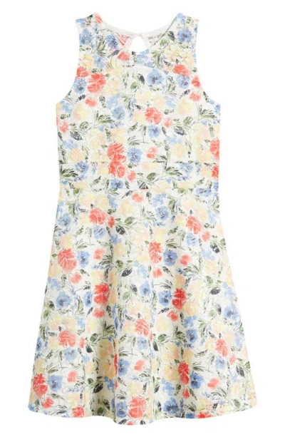 Ava & Yelly Kids' Floral Lace Illusion Skater Dress In White/multi