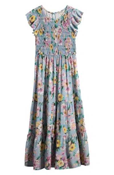 Ava & Yelly Kids' Floral Maxi Dress In Grey