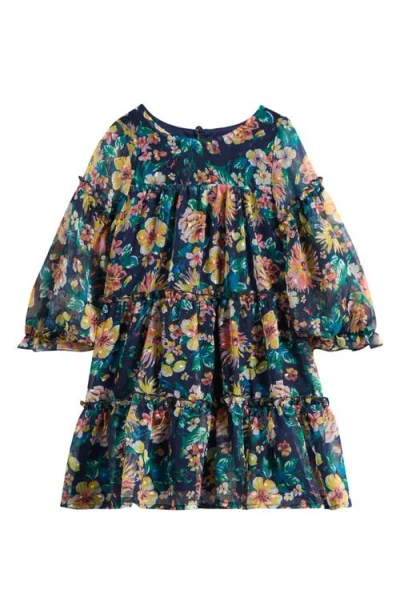 Ava & Yelly Kids' Floral Mesh Dress In Multi