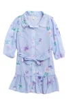 AVA & YELLY AVA & YELLY KIDS' FLORAL PRINT BUTTON DOWN TRAPEZE DRESS