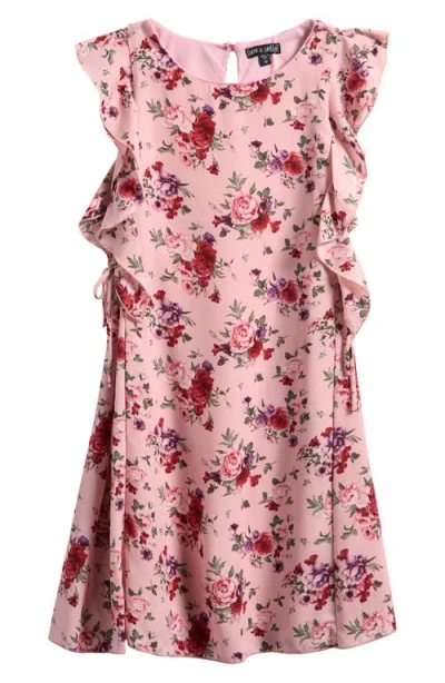 Ava & Yelly Kids' Floral Print Shift Dress In Blush Floral
