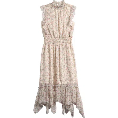 Ava & Yelly Kids' Floral Print Sleeveless Chiffon Maxi Dress In Neutral