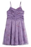 AVA & YELLY KIDS' FLORAL PRINT SWISS DOT MESH DRESS