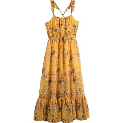 Ava & Yelly Kids' Floral Ruffle Strap Maxi Dress