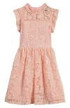 Ava & Yelly Kids' Flutter Sleeve Lace Party Dress In Pink