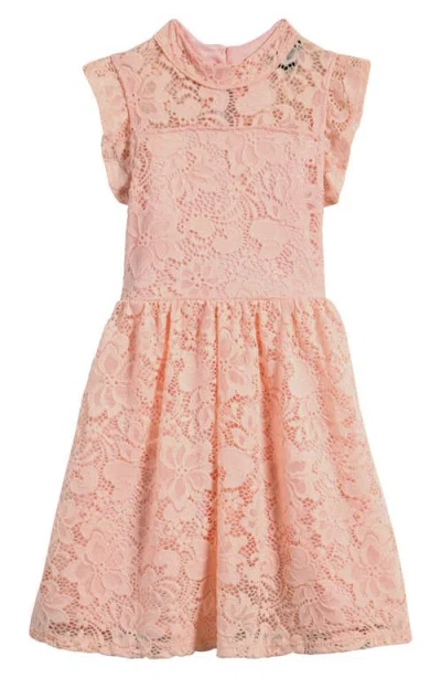 Ava & Yelly Kids' Flutter Sleeve Lace Party Dress In Pink