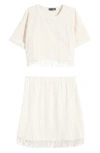 Ava & Yelly Kids' Fringe Cover-up Top & Skirt Set In Ivory