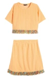 Ava & Yelly Kids' Fringe Cover-up Top & Skirt Set In Orange