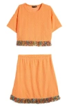 Ava & Yelly Kids' Fringe Cover-up Top & Skirt Set In Orange