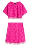 Ava & Yelly Kids' Fringe Cover-up Top & Skirt Set In Pink
