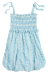 Ava & Yelly Kids' Gingham Smocked Seersucker Bubble Dress In Chambray