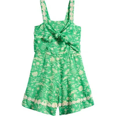 Ava & Yelly Kids' Knot Front Ruffle Romper In Green