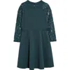 Ava & Yelly Kids' Lacy Long Sleeve Skater Dress In Green