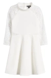 Ava & Yelly Kids' Lacy Long Sleeve Skater Dress In Off White