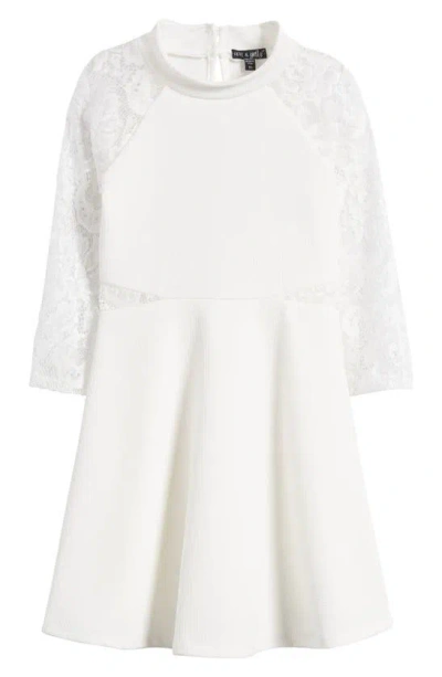 Ava & Yelly Kids' Lacy Long Sleeve Skater Dress In Off White