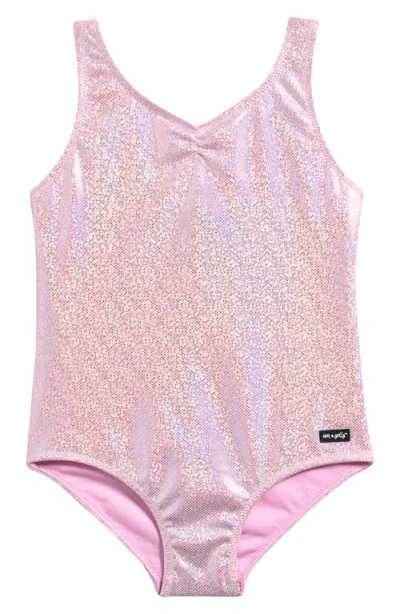 Ava & Yelly Kids' Metallic One-piece Swimsuit In Pink