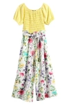 Ava & Yelly Kids' Mixed Media Jumpsuit In Yellow