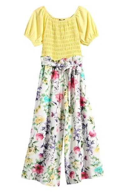 Ava & Yelly Kids' Mixed Media Jumpsuit In Yellow