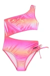 Ava & Yelly Kids' One-piece Irridescent Ombré One-piece Swimsuit In Pink