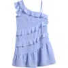 Ava & Yelly Kids' One-shoulder Ruffle Dress In Blue