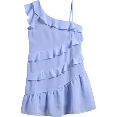 Ava & Yelly Kids' One-shoulder Ruffle Dress In Blue