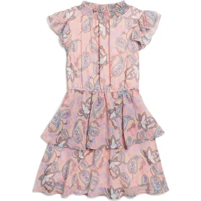 Ava & Yelly Kids' Paisley Yoryu Ruffle Dress In Blush